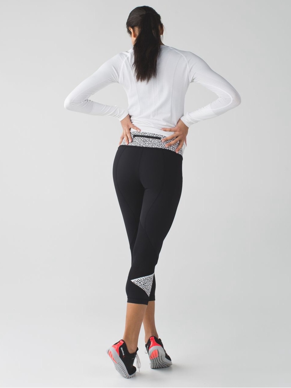 lululemon athletica Black Cropped Leggings with White Speckled Waistband